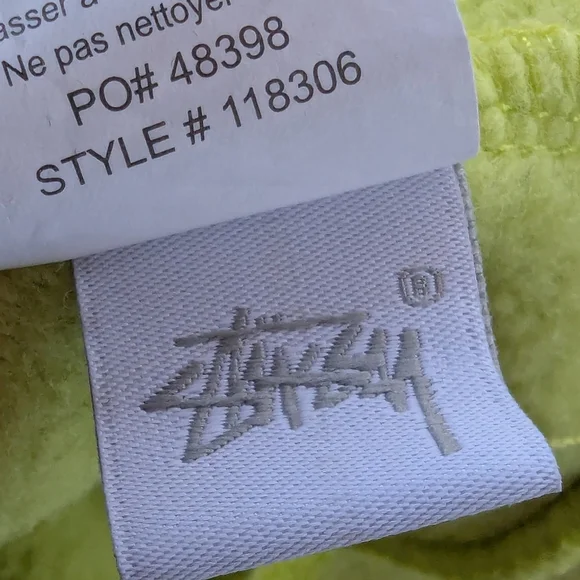 Stussy Contrast Rib Mock Neck Cotton Fleece Sweatshirt Men's Sz M Navy & Lime - Picture 11 of 16